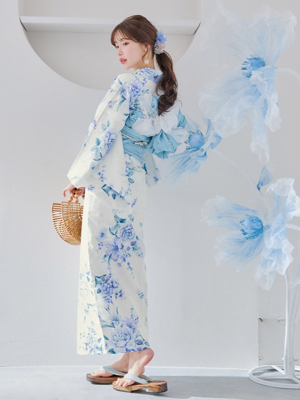 画像7: 【即日発送】透き通る青の幻想浴衣  【浴衣３点セット 浴衣/帯/下駄】[YMT]
