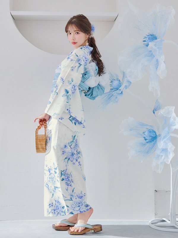 画像8: 【即日発送】透き通る青の幻想浴衣  【浴衣３点セット 浴衣/帯/下駄】[YMT]