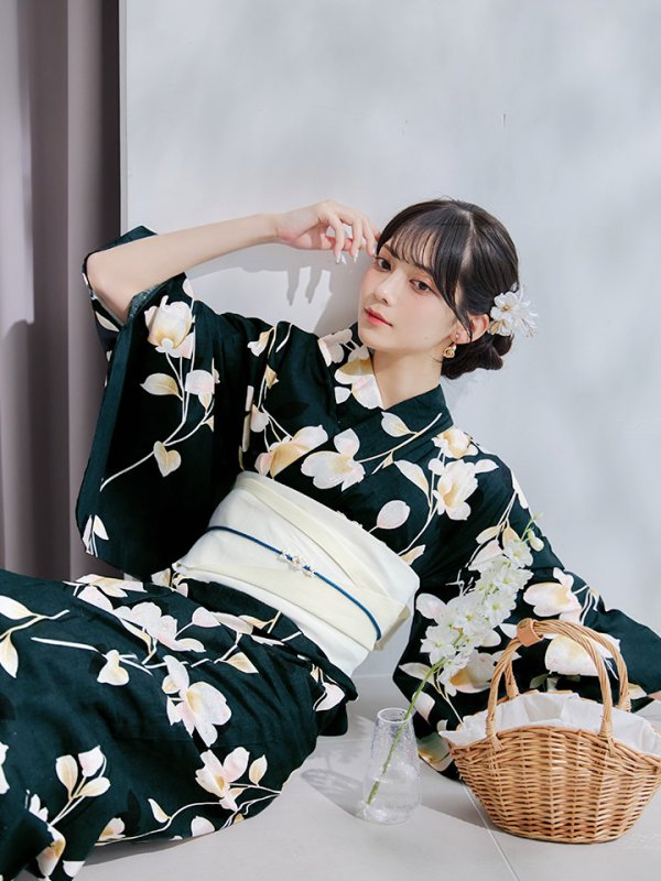 画像12: 【即日発送】花薫る深緑浴衣  【浴衣３点セット 浴衣/帯/下駄】[YMT]