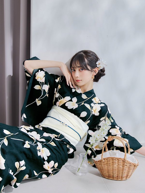 画像13: 【即日発送】花薫る深緑浴衣  【浴衣３点セット 浴衣/帯/下駄】[YMT]