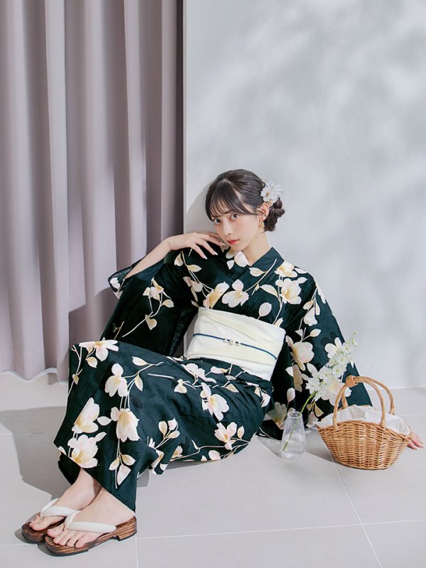 画像14: 【即日発送】花薫る深緑浴衣  【浴衣３点セット 浴衣/帯/下駄】[YMT]