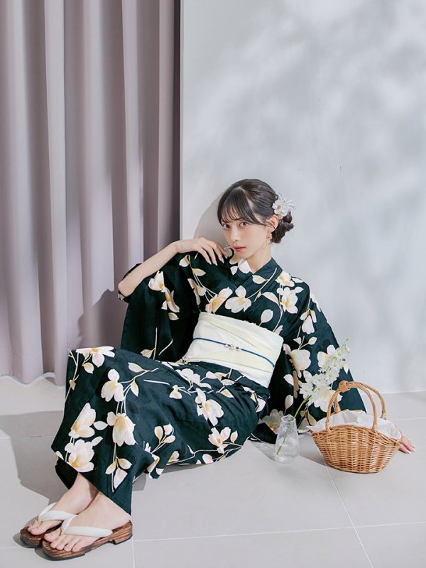 画像15: 【即日発送】花薫る深緑浴衣  【浴衣３点セット 浴衣/帯/下駄】[YMT]