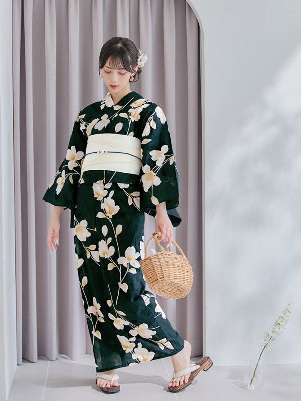画像17: 【即日発送】花薫る深緑浴衣  【浴衣３点セット 浴衣/帯/下駄】[YMT]