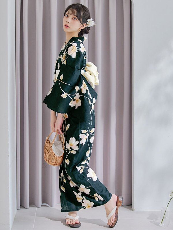 画像3: 【即日発送】花薫る深緑浴衣  【浴衣３点セット 浴衣/帯/下駄】[YMT]