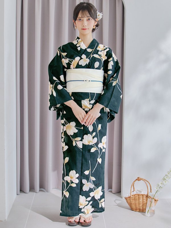 画像4: 【即日発送】花薫る深緑浴衣  【浴衣３点セット 浴衣/帯/下駄】[YMT]
