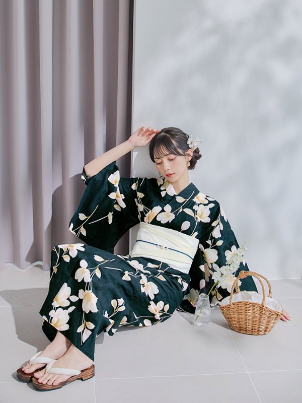 画像6: 【即日発送】花薫る深緑浴衣  【浴衣３点セット 浴衣/帯/下駄】[YMT]