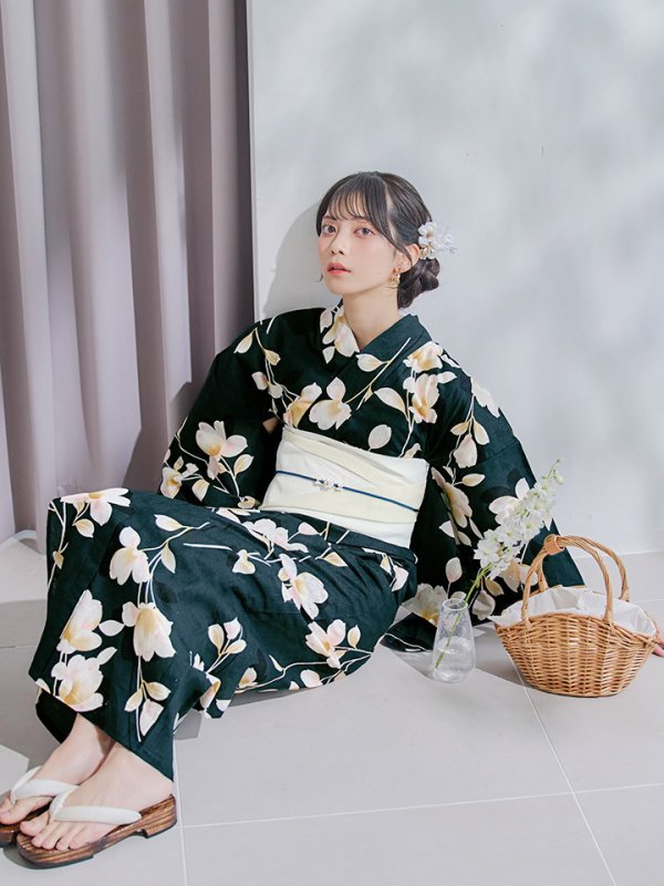 画像7: 【即日発送】花薫る深緑浴衣  【浴衣３点セット 浴衣/帯/下駄】[YMT]