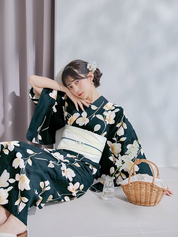 画像8: 【即日発送】花薫る深緑浴衣  【浴衣３点セット 浴衣/帯/下駄】[YMT]