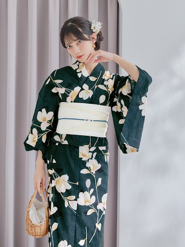 画像9: 【即日発送】花薫る深緑浴衣  【浴衣３点セット 浴衣/帯/下駄】[YMT]