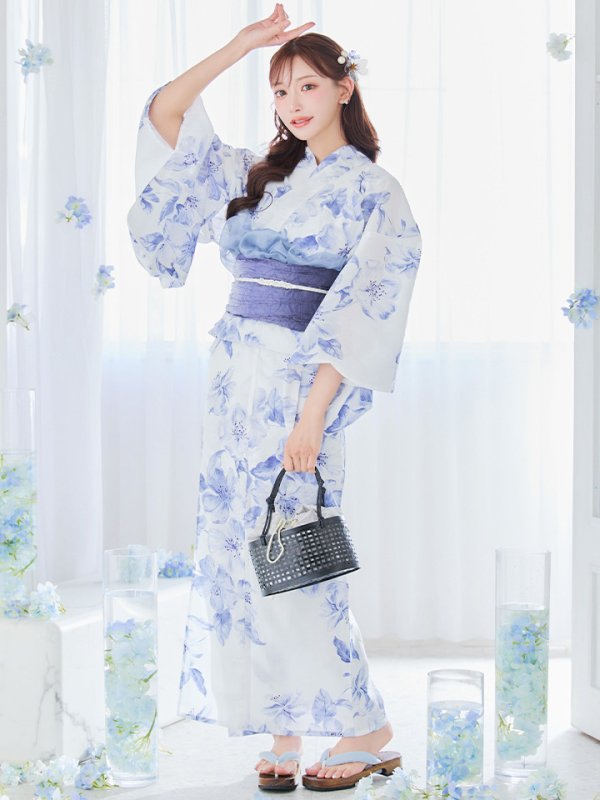 画像12: 【即日発送】モダンフラワー大人エレガント浴衣  【浴衣３点セット 浴衣/帯/下駄】[YMT]