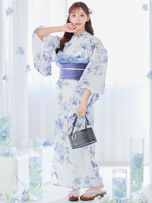 画像4: 【即日発送】モダンフラワー大人エレガント浴衣  【浴衣３点セット 浴衣/帯/下駄】[YMT]