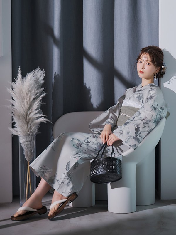 画像14: 【即日発送】クラシカルフラワー大人モード浴衣  【浴衣３点セット 浴衣/帯/下駄】[YMT]