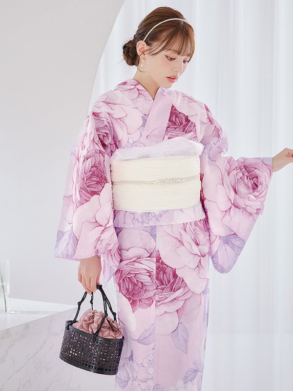 画像2: アンティーク薔薇浴衣 OBI-siwa-200-kj-13-OW / HIMO-900-yn-5-IV / HEKO-800-sb-5-W / YA-1079-kj-8-W / GETA-01-kj-7-P [YMT]