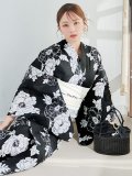 モノトーン牡丹柄浴衣 OBI-hira-100-ok-15-WxW / HIMO-900-yn-1-B / / YA-1004-kj-W / GETA-01-kj-3-IV/ [YMT]