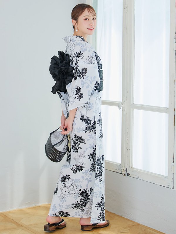 画像11: 【即日発送】ホワイトブラック桜柄浴衣 【浴衣3点セット 浴衣/帯/下駄】 [YMT]