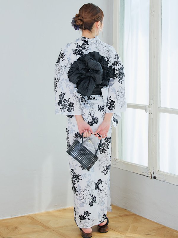 画像13: 【即日発送】ホワイトブラック桜柄浴衣 【浴衣3点セット 浴衣/帯/下駄】 [YMT]