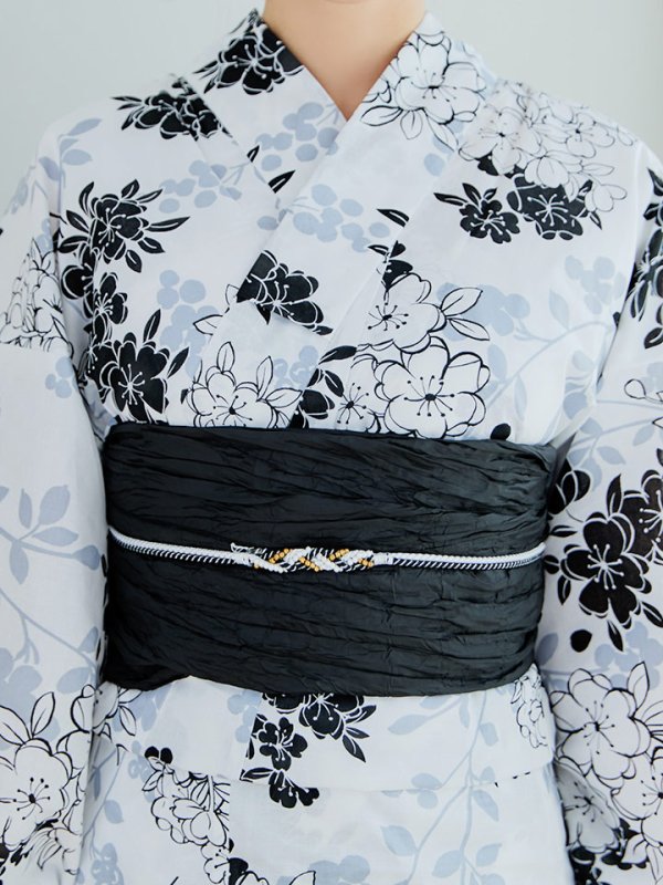 画像14: 【即日発送】ホワイトブラック桜柄浴衣 【浴衣3点セット 浴衣/帯/下駄】 [YMT]