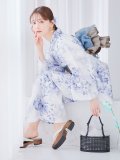 【予約 / 5月下旬発送予定】水彩線画フラワー浴衣 OBI-siwa-204-wk-8-BE / HIMO-900-yn-2-DusBL / HEKO-800-sb-8-DusBL / YA-1067-kn-BL / GETA-02-ok-3-LBL / [yo/OF01]