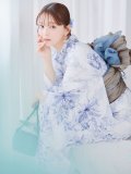 【即日発送】水彩線画フラワー浴衣  【浴衣３点セット 浴衣/帯/下駄】[OF04]