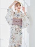 【予約 / 5月下旬発送予定】フローラルピンクブルー浴衣 OBI-siwa-204-wk-14-DusP / HIMO-900-yn-8-P / HEKO-800-sb-11-MOC / YA-1077-wk-P / GETA-02-ok-8-RoseP/ [y/OF01]