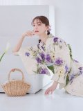 【予約 / 5月下旬発送予定】ボタニカルフラワー浴衣 OBI-siwa-202-ok-12-GR / HIMO-900-yn-7-MOC / HEKO-800-sb-5-W / YA-1002-kj-PL / GETA-01-kj-3-IV/ [yo/OF01]