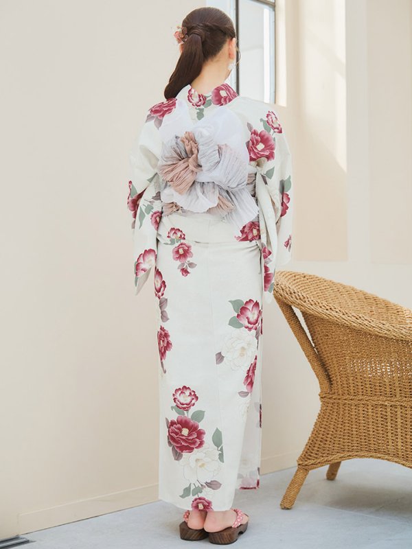 画像15: 【即日発送】白紅椿柄浴衣  【浴衣３点セット 浴衣/帯/下駄】[YMT]