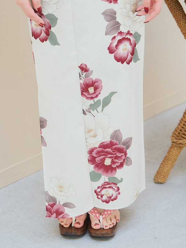 画像17: 【即日発送】白紅椿柄浴衣  【浴衣３点セット 浴衣/帯/下駄】[YMT]