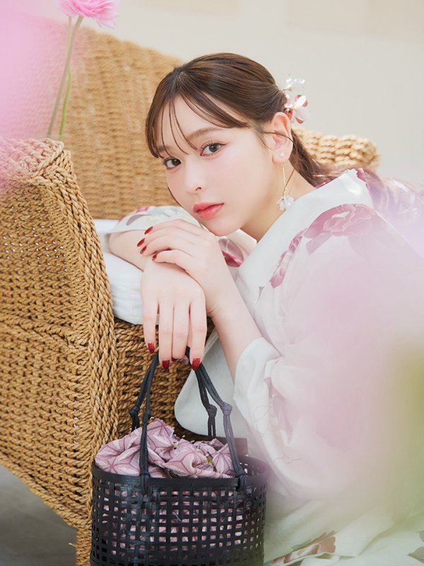 画像6: 【即日発送】白紅椿柄浴衣  【浴衣３点セット 浴衣/帯/下駄】[YMT]