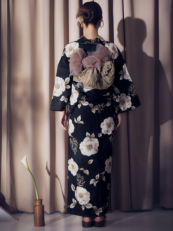 画像14: 【即日発送】ピオニーブラック花柄浴衣  【浴衣３点セット 浴衣/帯/下駄】[YMT]