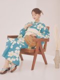 【予約 / 5月中旬発送予定】浅葱色花柄浴衣 OBI-siwa-204-wk-12-OW / HIMO-900-yn-2-DusBL / HEKO-800-sb-5-W / YA-1072-kn-W / GETA-02-ok-1-BL / [y/YMT]