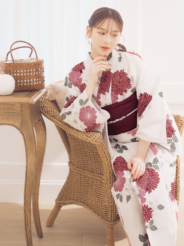 画像10: 【即日発送】紅色菊花柄浴衣  【浴衣３点セット 浴衣/帯/下駄】[OF04]