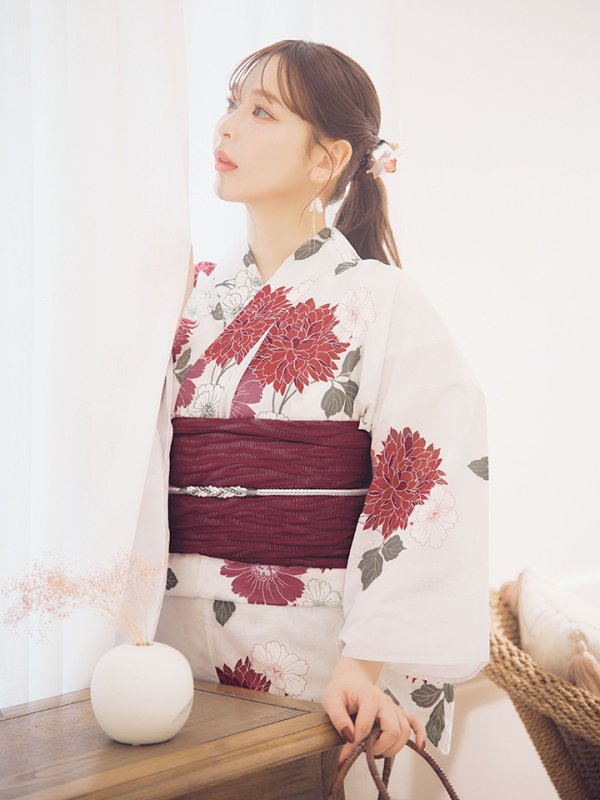 画像11: 【即日発送】紅色菊花柄浴衣  【浴衣３点セット 浴衣/帯/下駄】[OF04]