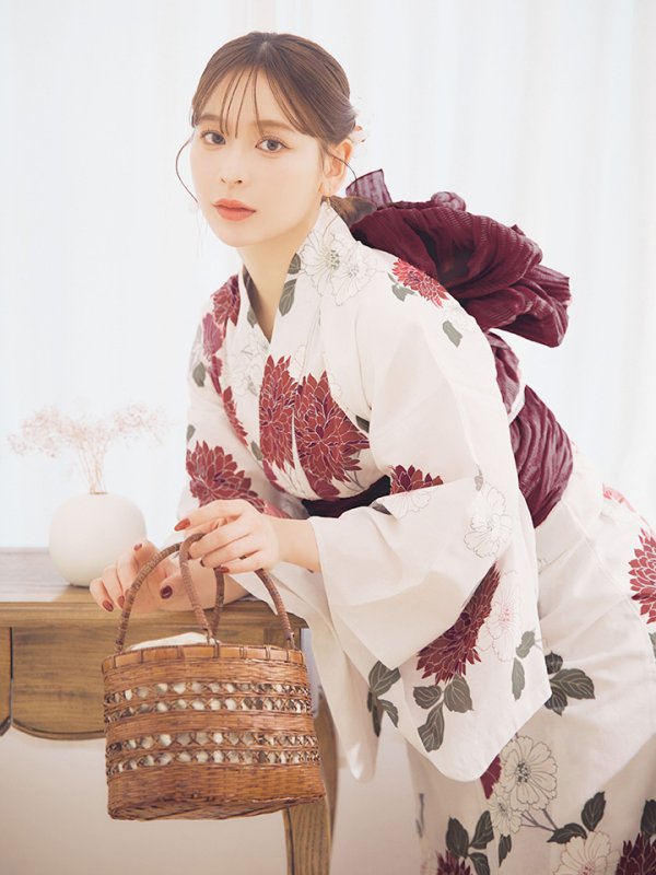 画像3: 【即日発送】紅色菊花柄浴衣  【浴衣３点セット 浴衣/帯/下駄】[OF04]