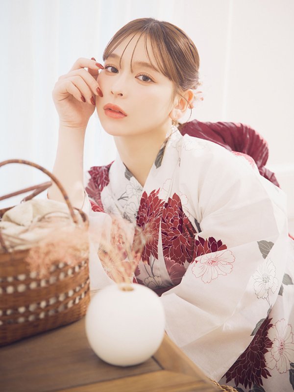 画像5: 【即日発送】紅色菊花柄浴衣  【浴衣３点セット 浴衣/帯/下駄】[OF04]