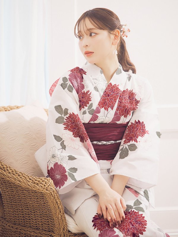 画像7: 【即日発送】紅色菊花柄浴衣  【浴衣３点セット 浴衣/帯/下駄】[OF04]