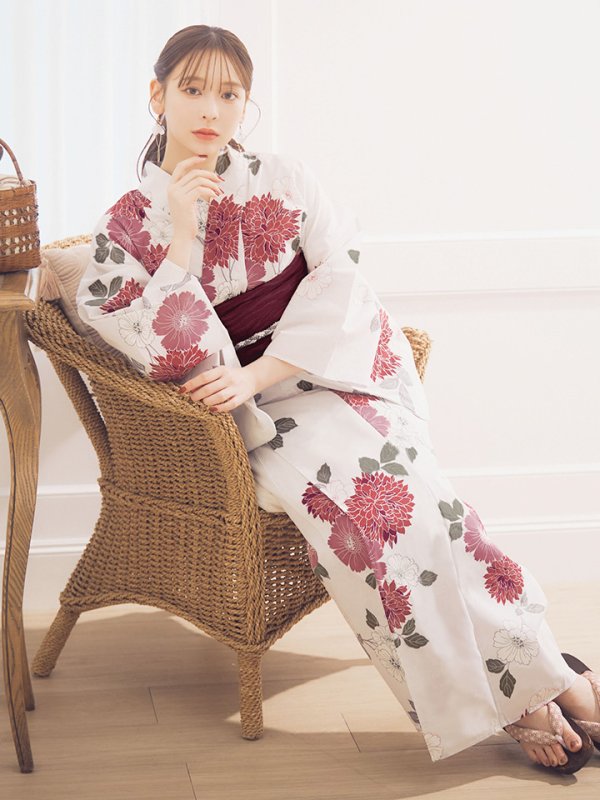 画像9: 【即日発送】紅色菊花柄浴衣  【浴衣３点セット 浴衣/帯/下駄】[OF04]