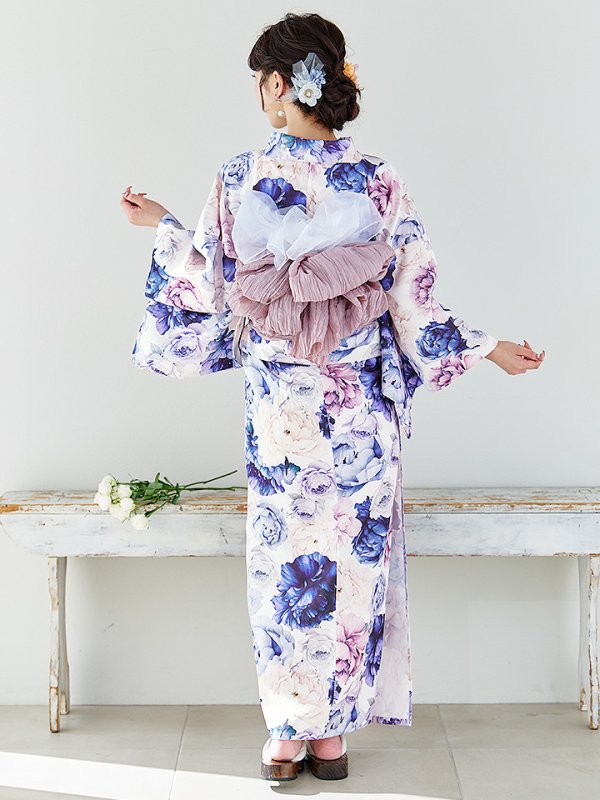 画像13: 【即日発送】【Riuコラボ】ブルーアイボリーピオニー浴衣  【浴衣３点セット 浴衣/帯/下駄】[YMT]