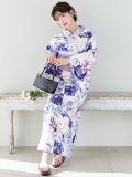 【即日発送】【Riuコラボ】ブルーアイボリーピオニー浴衣  【浴衣３点セット 浴衣/帯/下駄】[OF04]