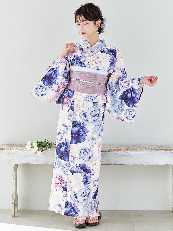 画像4: 【即日発送】【Riuコラボ】ブルーアイボリーピオニー浴衣  【浴衣３点セット 浴衣/帯/下駄】[YMT]