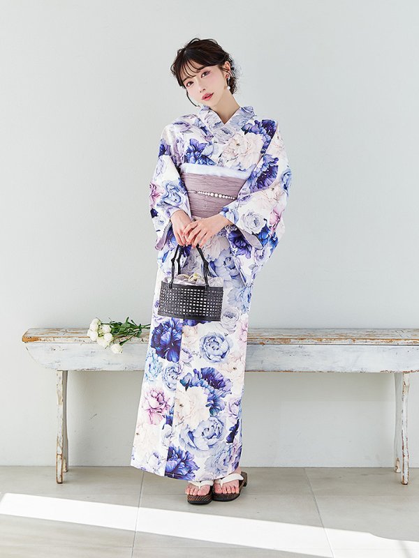 画像5: 【即日発送】【Riuコラボ】ブルーアイボリーピオニー浴衣  【浴衣３点セット 浴衣/帯/下駄】[YMT]