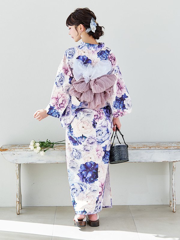 画像8: 【即日発送】【Riuコラボ】ブルーアイボリーピオニー浴衣  【浴衣３点セット 浴衣/帯/下駄】[YMT]