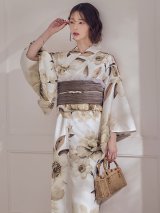 【即日発送】ホワイトエレガントフラワー浴衣【浴衣３点セット 浴衣/帯/下駄】[OF04]