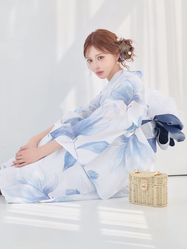 画像10: 【即日発送】送料無料！凛と咲く清涼蒼花浴衣【浴衣３点セット 浴衣/帯/下駄】[OF04]