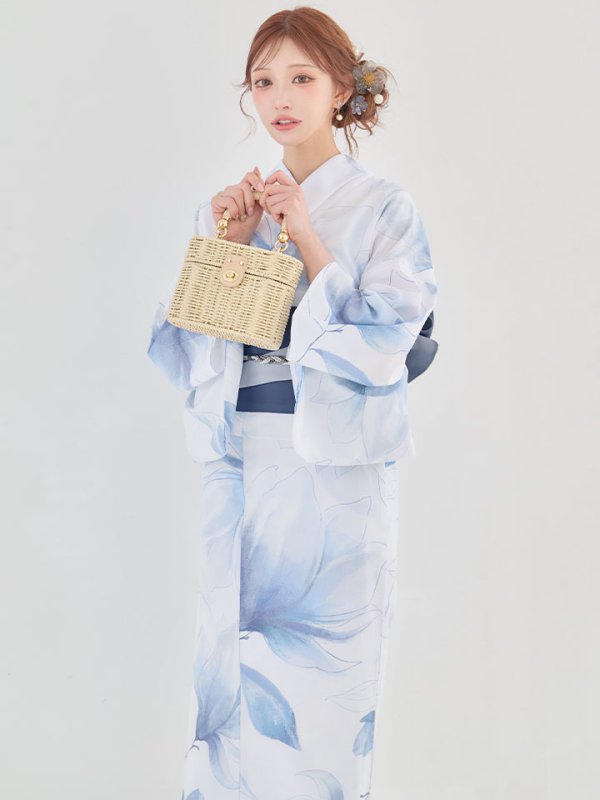 画像2: 【即日発送】送料無料！凛と咲く清涼蒼花浴衣【浴衣３点セット 浴衣/帯/下駄】[OF04]