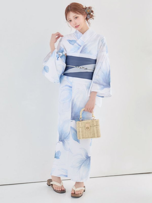 画像4: 【即日発送】送料無料！凛と咲く清涼蒼花浴衣【浴衣３点セット 浴衣/帯/下駄】[OF04]