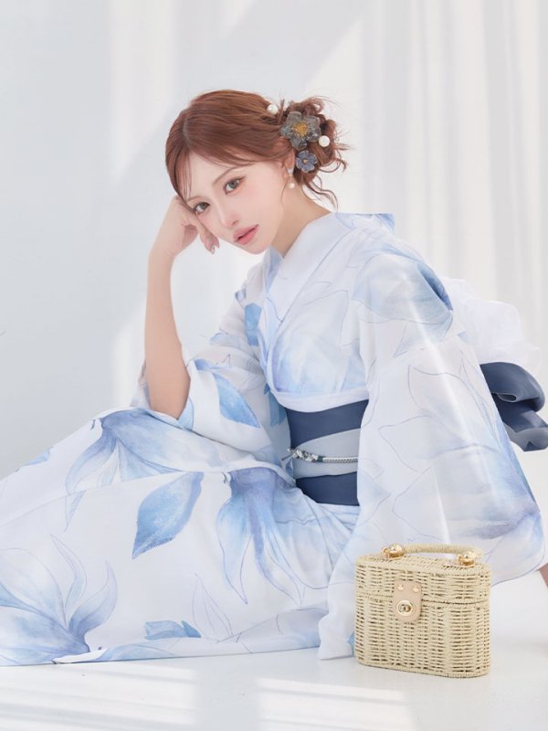 画像7: 【即日発送】送料無料！凛と咲く清涼蒼花浴衣【浴衣３点セット 浴衣/帯/下駄】[OF04]