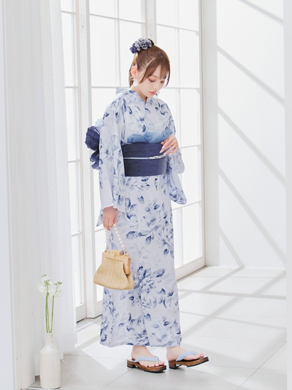 画像13: 【即日発送】1人で簡単に着られる！ワンピース / セパレート浴衣セット 水彩椿柄 【浴衣4点セット】[YMT]