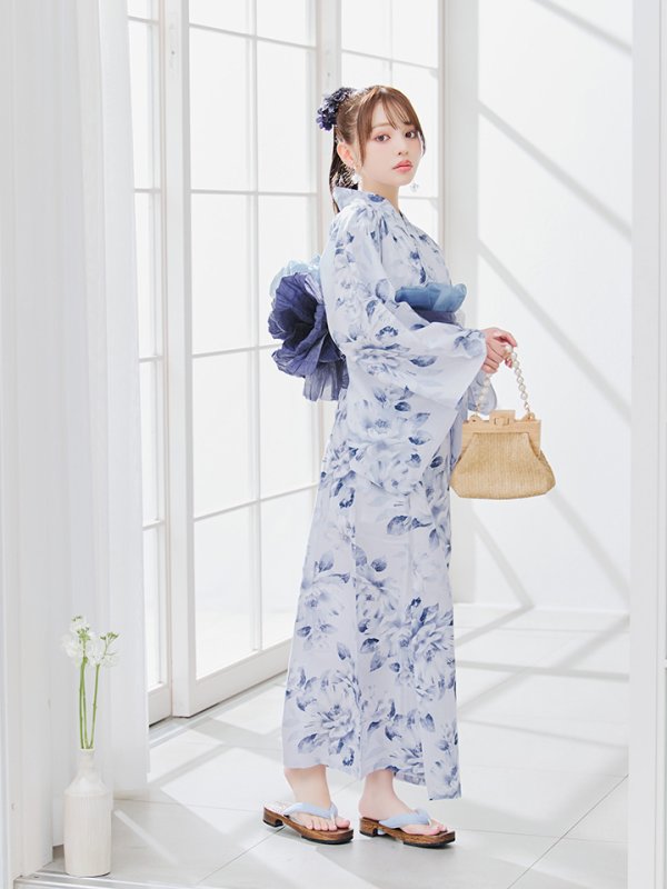 画像14: 【即日発送】1人で簡単に着られる！ワンピース / セパレート浴衣セット 水彩椿柄 【浴衣4点セット】[YMT]