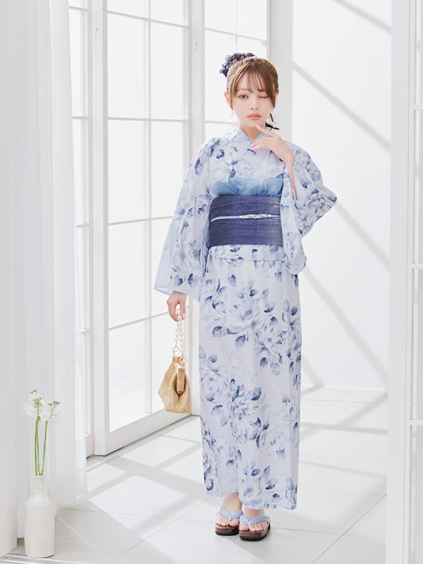 画像15: 【即日発送】1人で簡単に着られる！ワンピース / セパレート浴衣セット 水彩椿柄 【浴衣4点セット】[YMT]