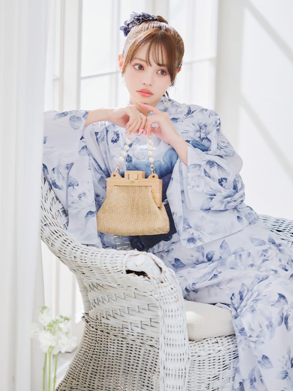 画像16: 【即日発送】1人で簡単に着られる！ワンピース / セパレート浴衣セット 水彩椿柄 【浴衣4点セット】[YMT]